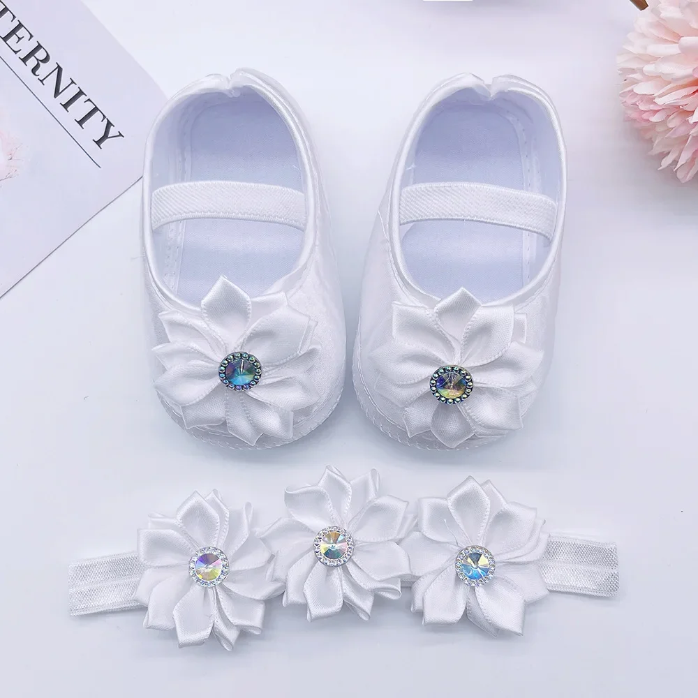 Baby Girls Princess Flower Shoes Headband Set First Walker Shoe Infants Toddlers Soft Sole Anti-skip Spring Autumn