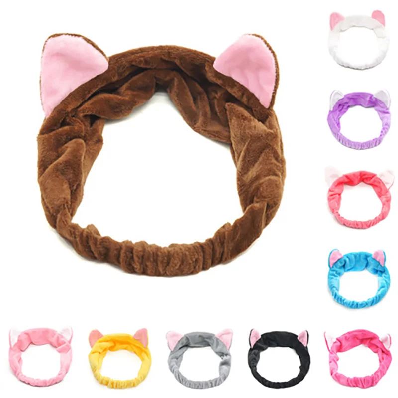 Women Girls Cute Cat Ear Soft Hair Band Wrap Makeup Sweet Headband Bath Wash Tool Elastic Headwear Accessories