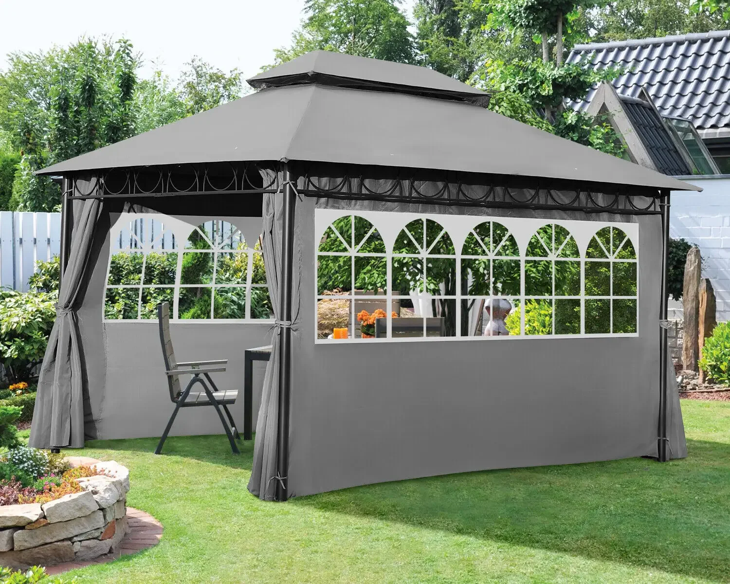 10'x13' Outdoor Gazebo Waterproof Canopies Gazebos Canopy Tent with 2 Sidewalls