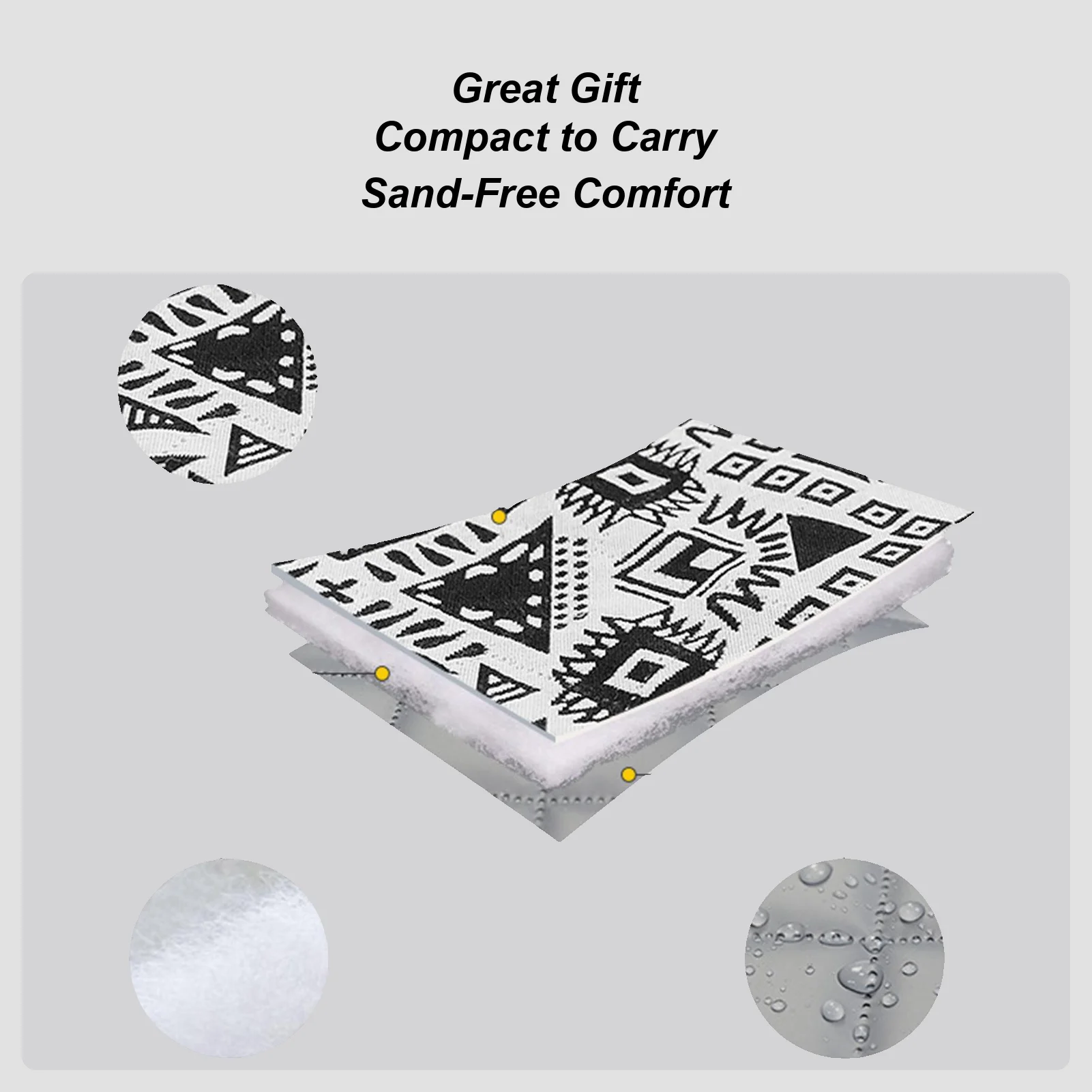 

Одеяло для пикника, водонепроницаемое портативное коврик 57,1x78,7 дюймов, очень большое одеяло для пикника на открытом воздухе с ремешком для переноски для пляжного парка, травы