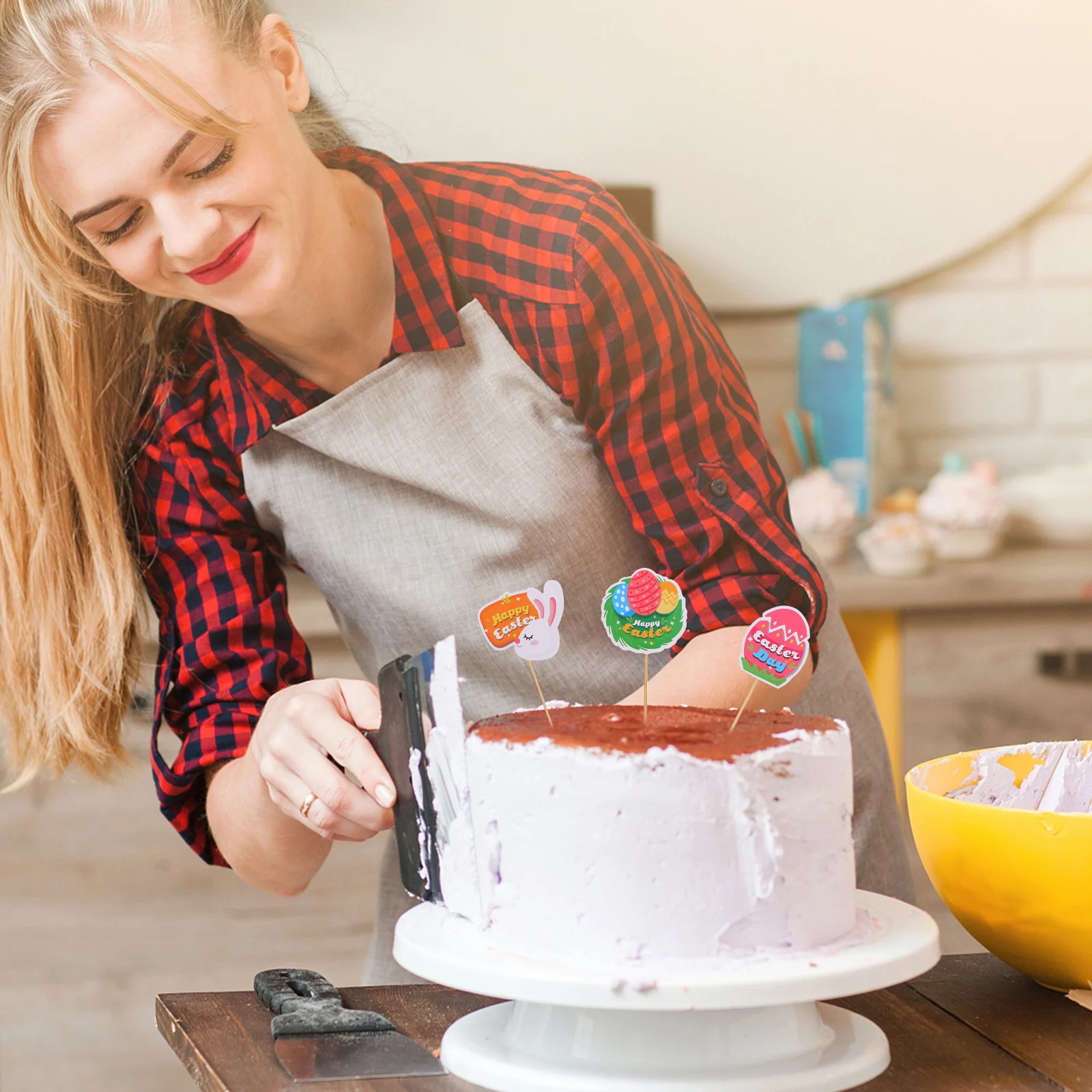 

Egg Decorating Easter Card Cupcake Toppers Colorful Plastic Dessert Picks Cake Decorations Safe Materials Photo Props Party