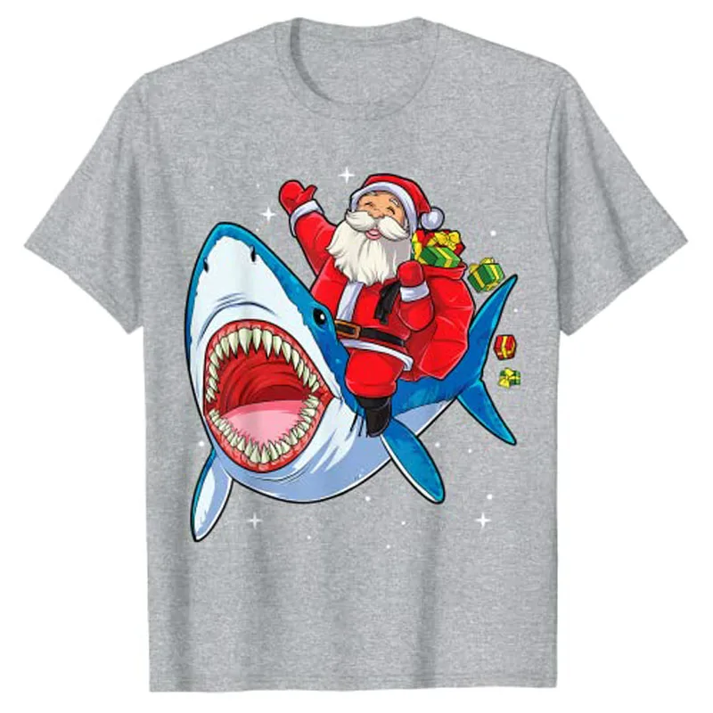 Santa Riding Dinosaur T Rex Christmas Boys Men Xmas Squad T-Shirt Xmas-Santa Ride Shark Santa-Claus Riding-Unicorn Cute Tee Tops