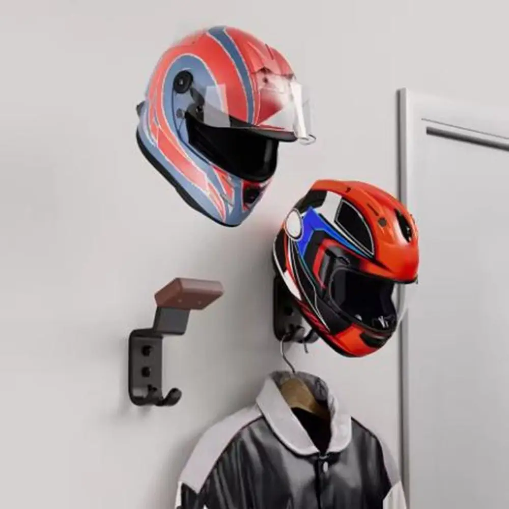 

Carbon Steel Motorcycle Helmet Holder Wall Mounted Space Saving Motorcycle Hat Stand Dual Hook Safety Hat Rack Hats