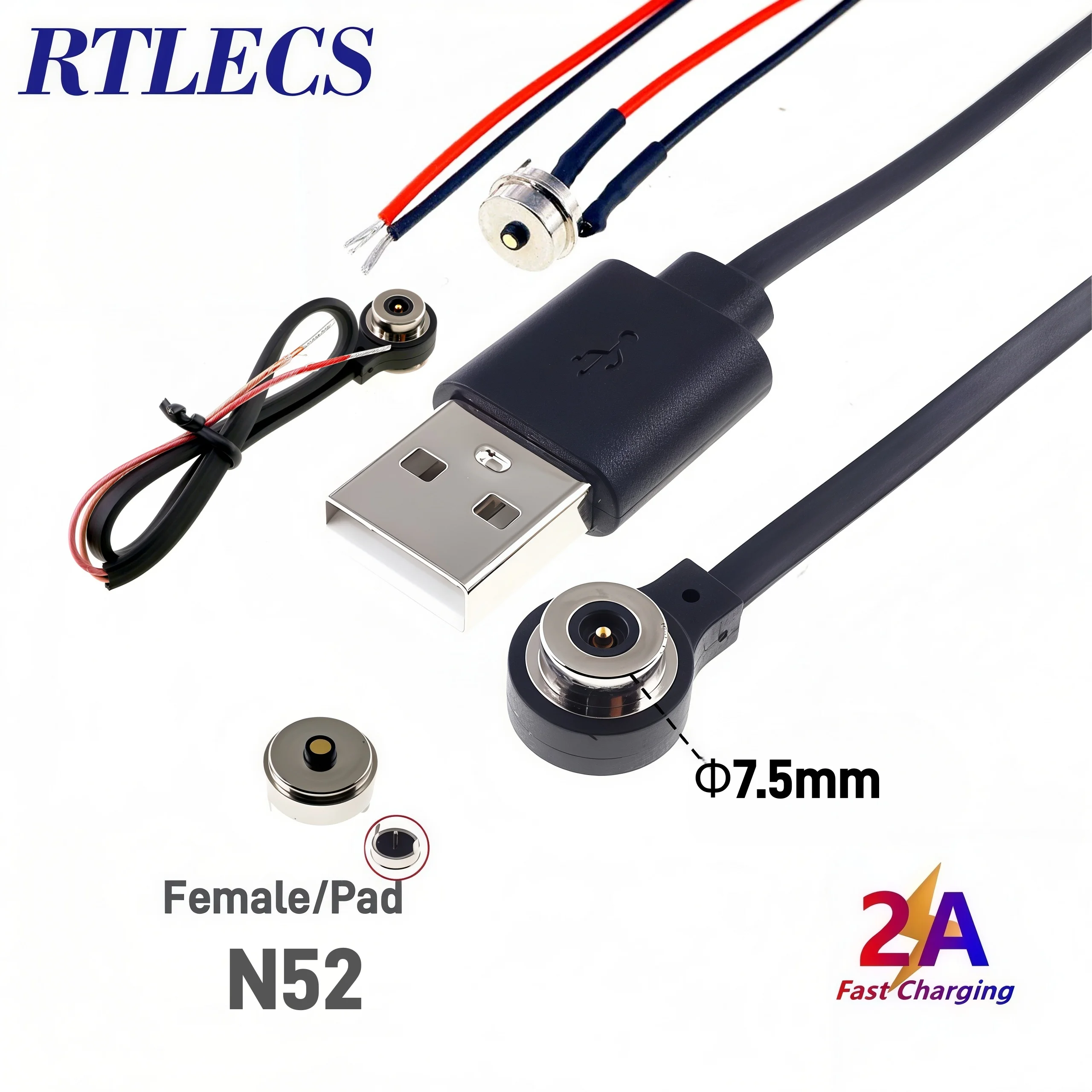 Ultra-Slim N52 Strong Magnetic Pogo Pin Connector 5V 2A Current Charging USB Cable Power Miniature Medical Toy Universal Device