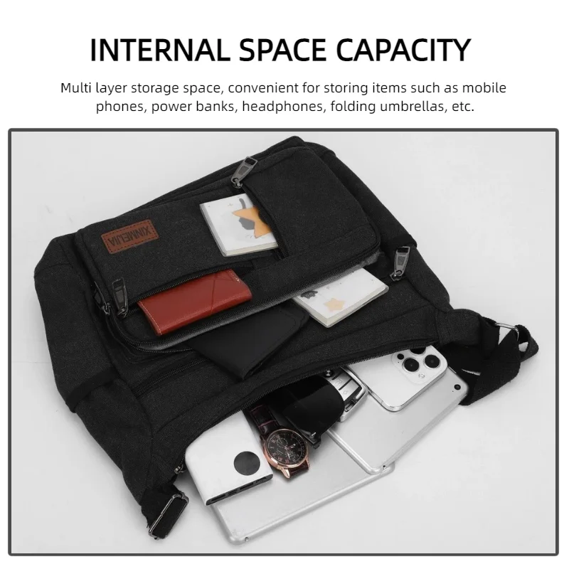 حقيبة كتف رجالية عصرية وكاجوال، حقيبة كروس قماشية متعددة الأقسام، مناسبة للنزهات اليومية والسفر والتنقل