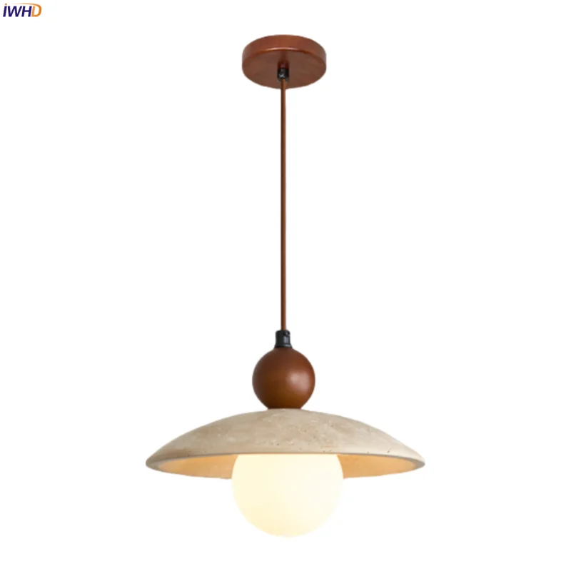 

IWHD Spherical Glass LED Pendant Lights Dining Living Room house Wabi Sabi Yellow Travertine Hanging Lamp Lighting Hanglampen