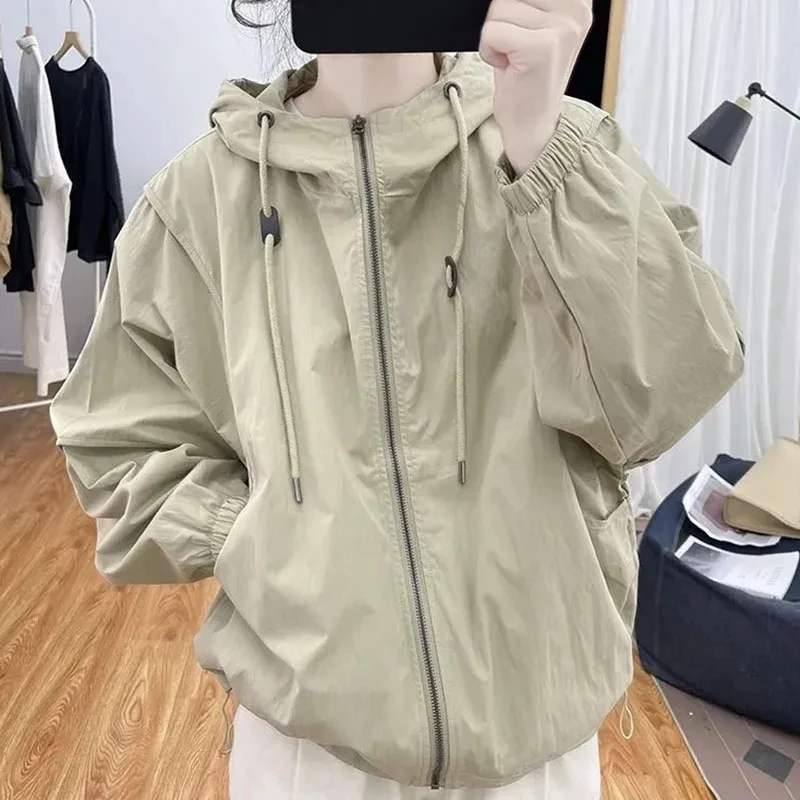 Korean Hooded Stormtrooper Ladies Coat High-Grade Solid Color Leisure Female Jacket 2025Spring Autumn Fashion Women Tops Outwear