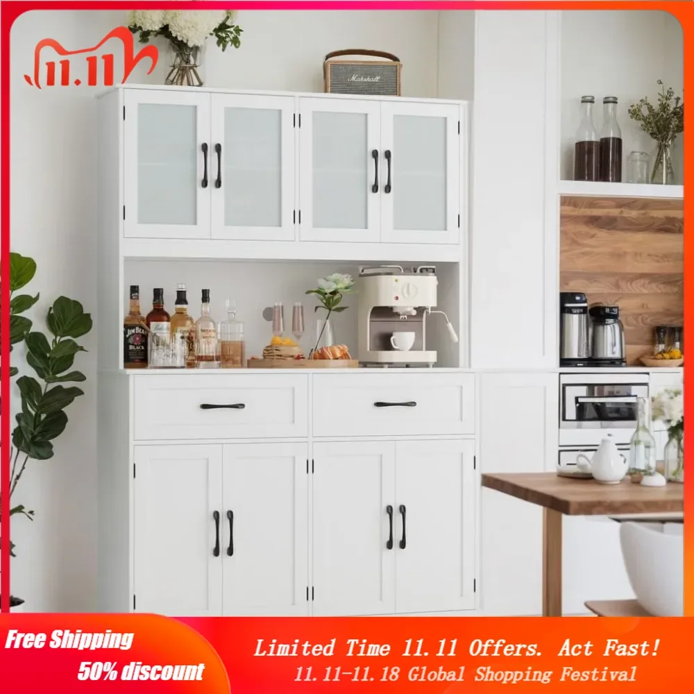 

Kitchen Pantry Storage Cabinet, 71" Large Buffet Cabinet with Hutch, Drawers, Tall Kitchen Hutch Cabinet with Microwave Stand