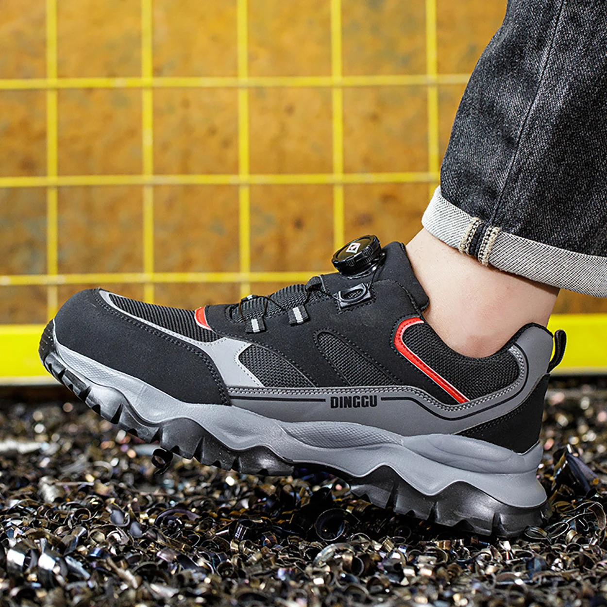 Steel Toe Lightweight Breathable Sneakers for Men Anti-smash Anti-puncture Protection Safety Shoes Rotating Button Work Shoes image 5