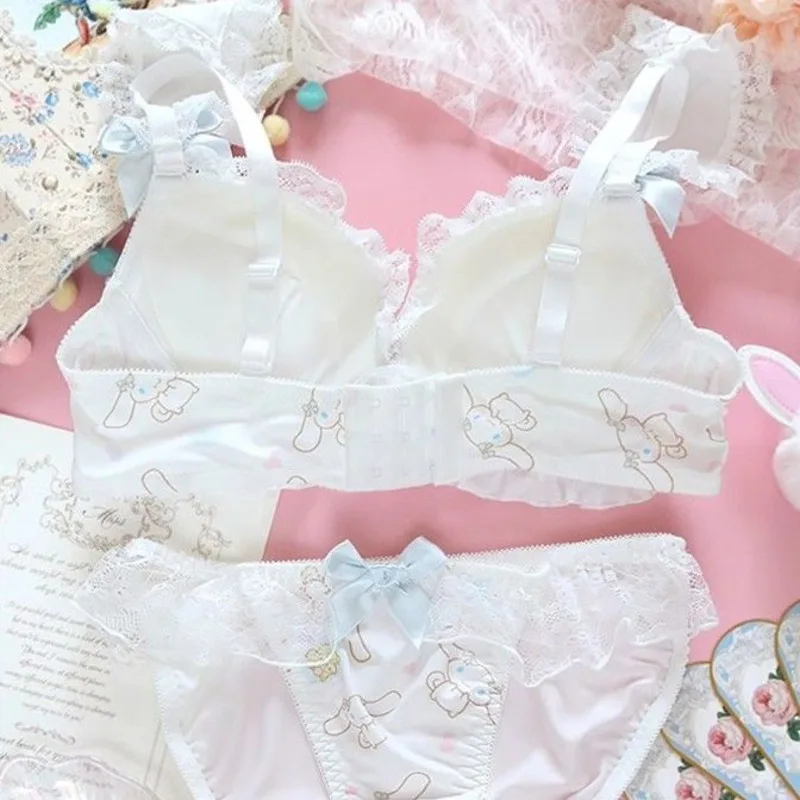 New My Melody Cinnamoroll Soft and Cute Lingerie for Women, Sweet Lace Cute Bras & Panties Sets Comfortable Underwear Clothes