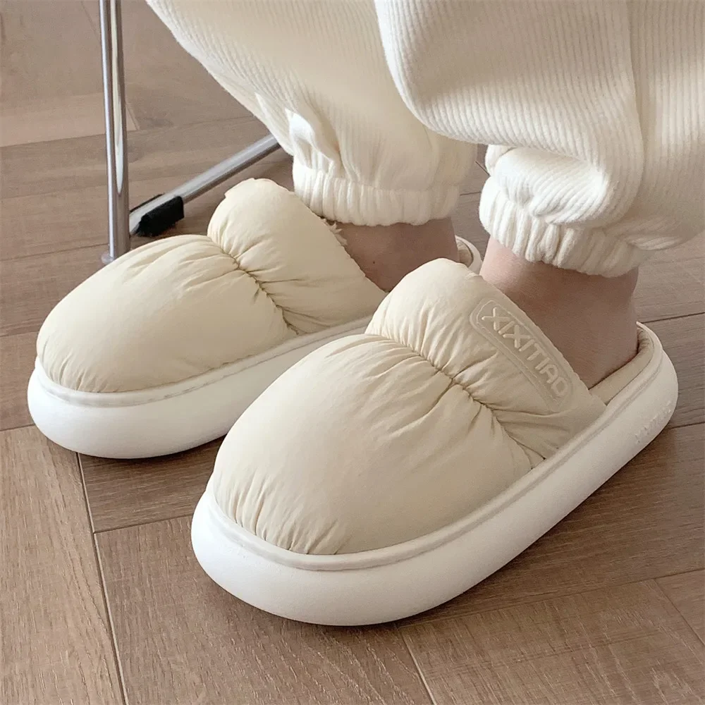 Women Winter FlatBottom Solid Color Slippers Indoor Outdoor Comfort Anti-Slip Unisex Men Cotton Slippers Versatile