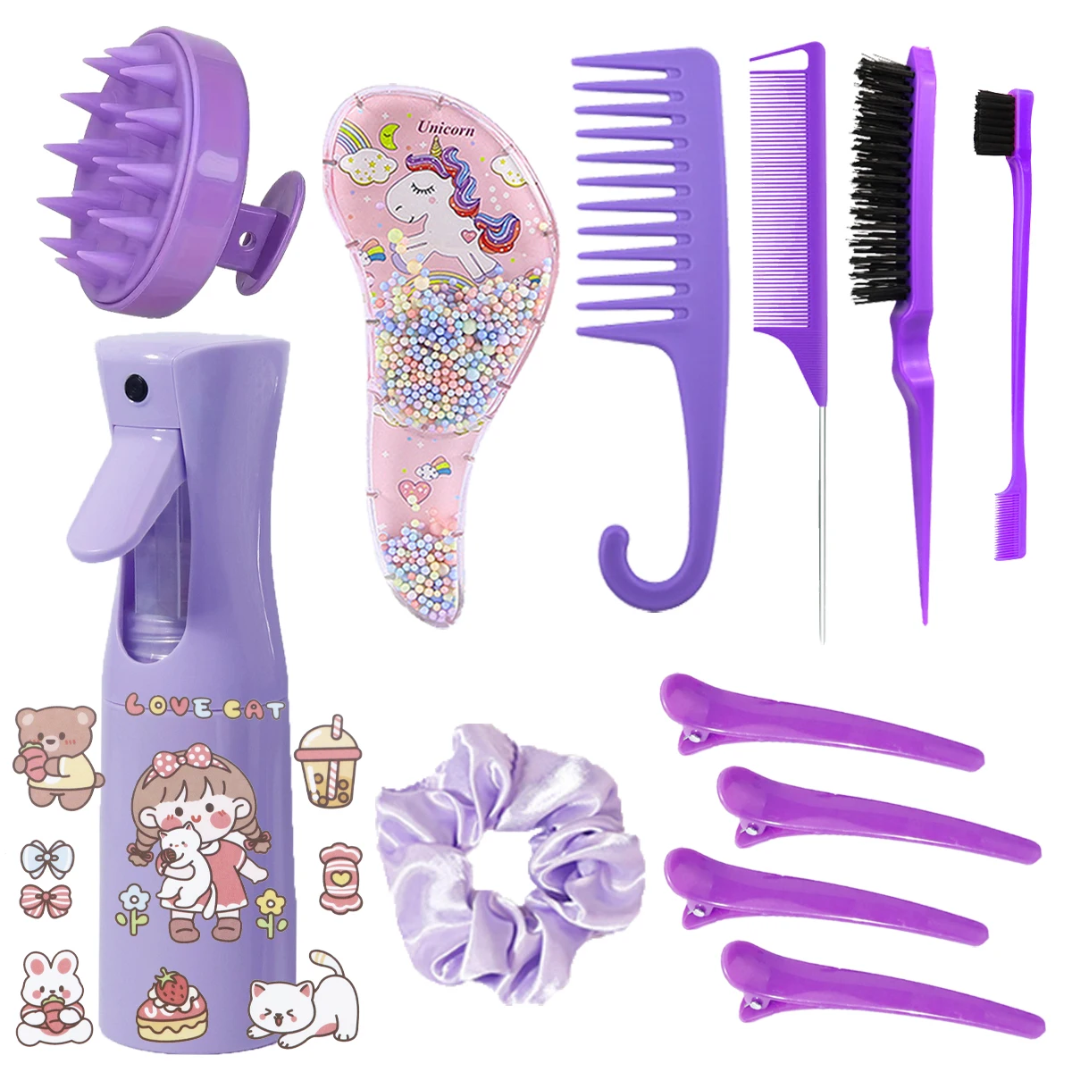 13pcs hair styling tool set, with delicate spray bottles, massage hair brushes, comb styling tools, Special for Real Hair Wigs