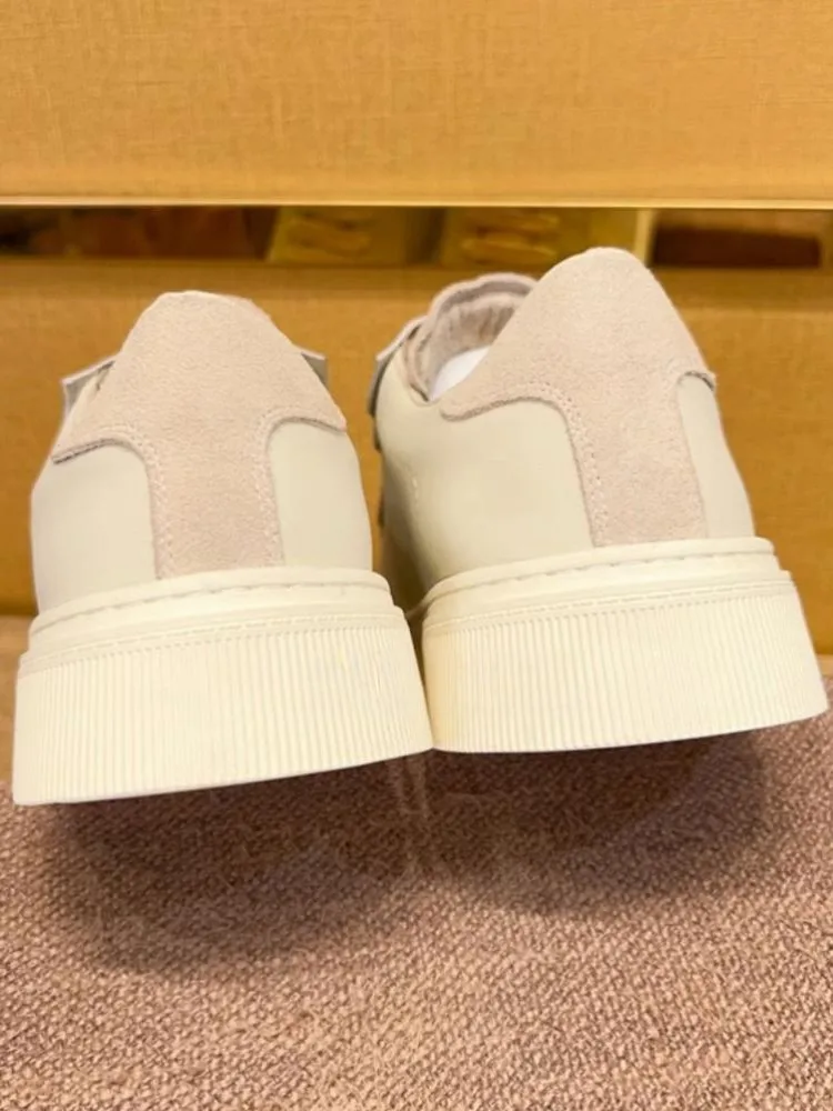 Korean Style Solid Color Round Toe Height Increase Casual Shoes Concise Genuine Leather Platform Lace-Up Male Fashion Footwear