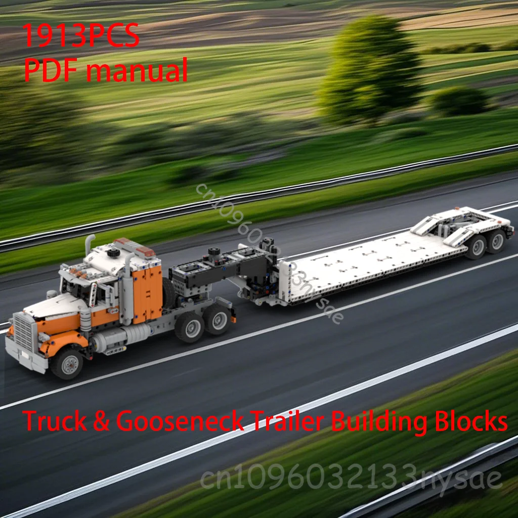 

MOC 1913 PCS Gooseneck Trailer Engineering Container Tractor Heavy Duty Truck creative ideas Toy gift technology Blocks 42078