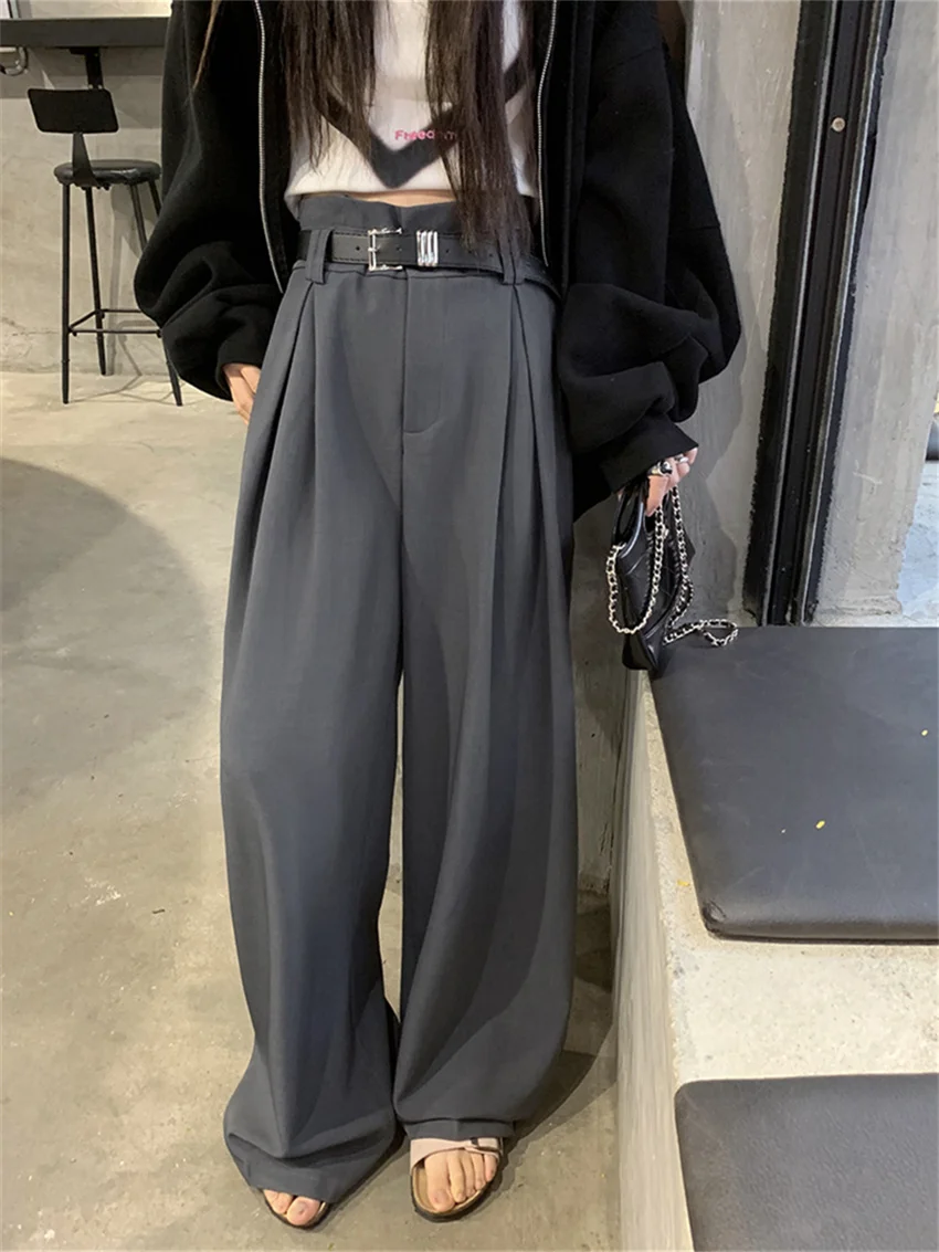 PLAMTEE Spring Casual Trousers Women Chic Work Wear Loose 2024 All Match Minimalist Straight Office Lady New Wide Leg Pants