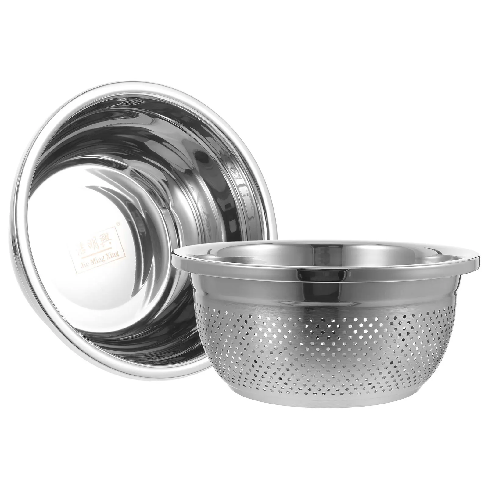 

2Pcs Stainless Steel Vegetable Drain Basket Fruit Washing Strainer Basket Mixing Basin Kitchen Gadget Rust Resistant