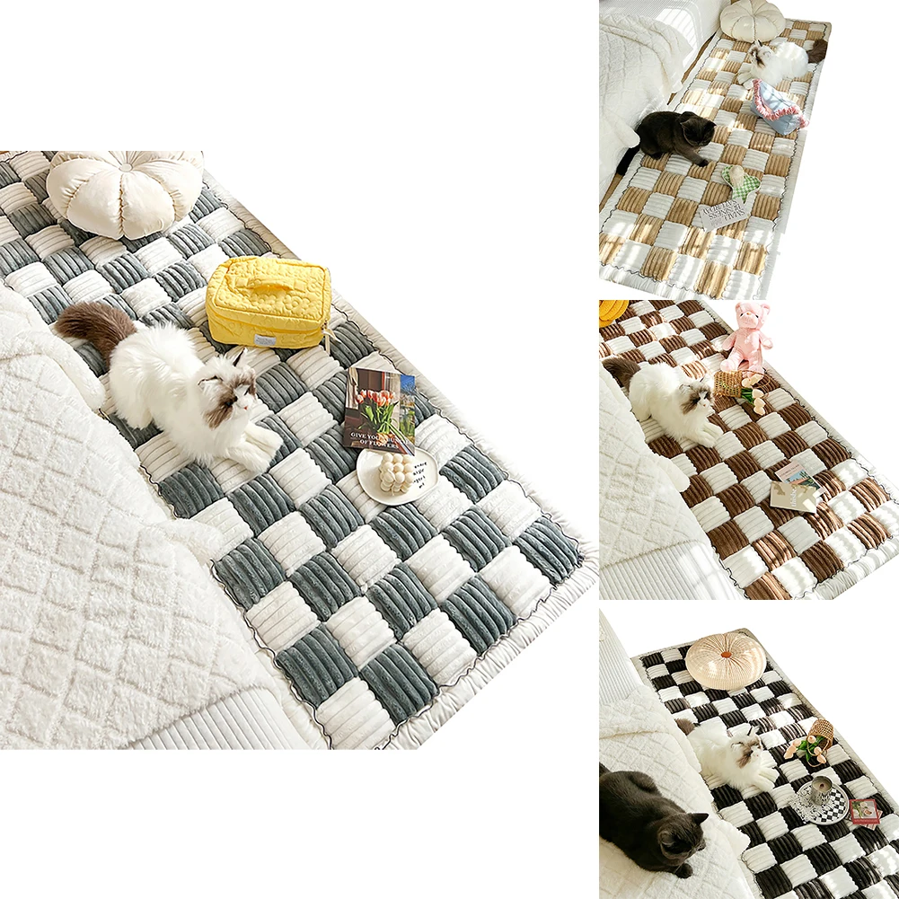 

Funny Fuzzy Cream-Coloured Plaid Couch Cover Anti-slip Pet Mat Bed Magic Sofa Protective Cover Pet Blankets For Dogs Cats