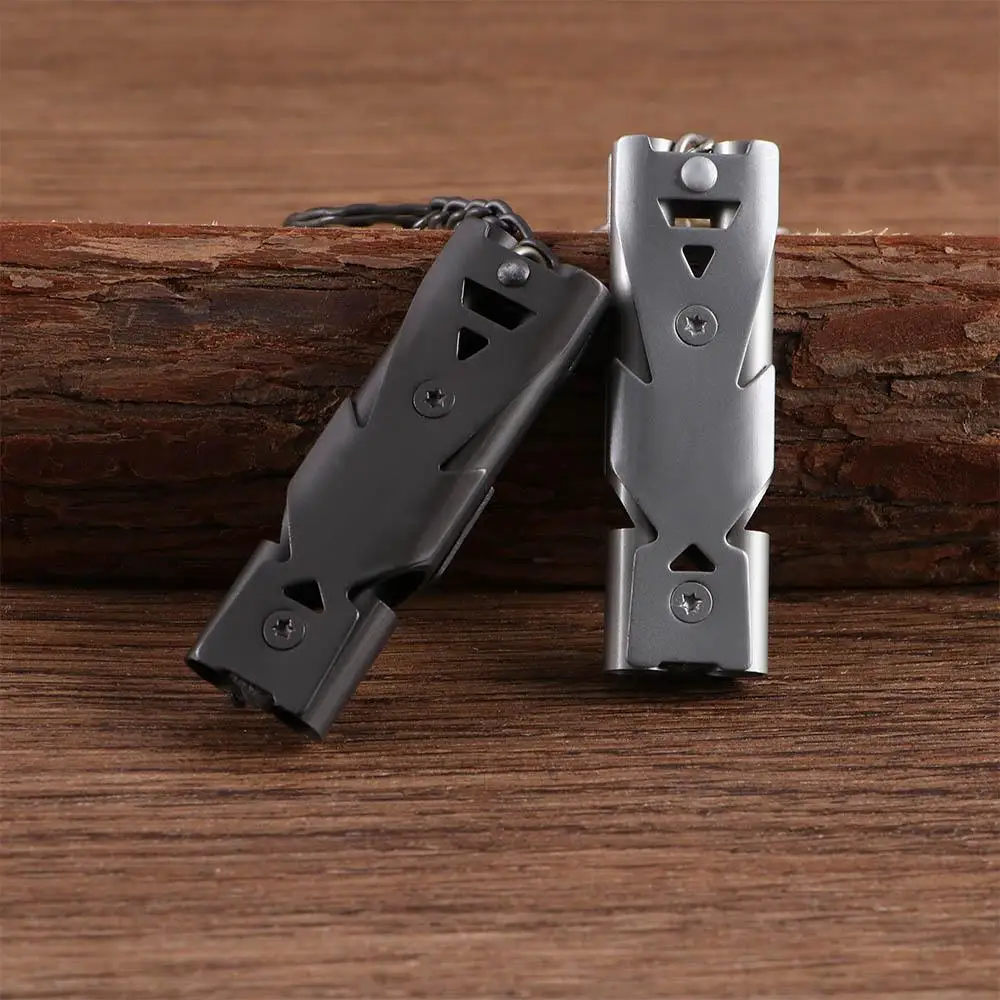 

Multifunction Stainless Steel Survival High Decibel Whistle Double Pipe Keychain