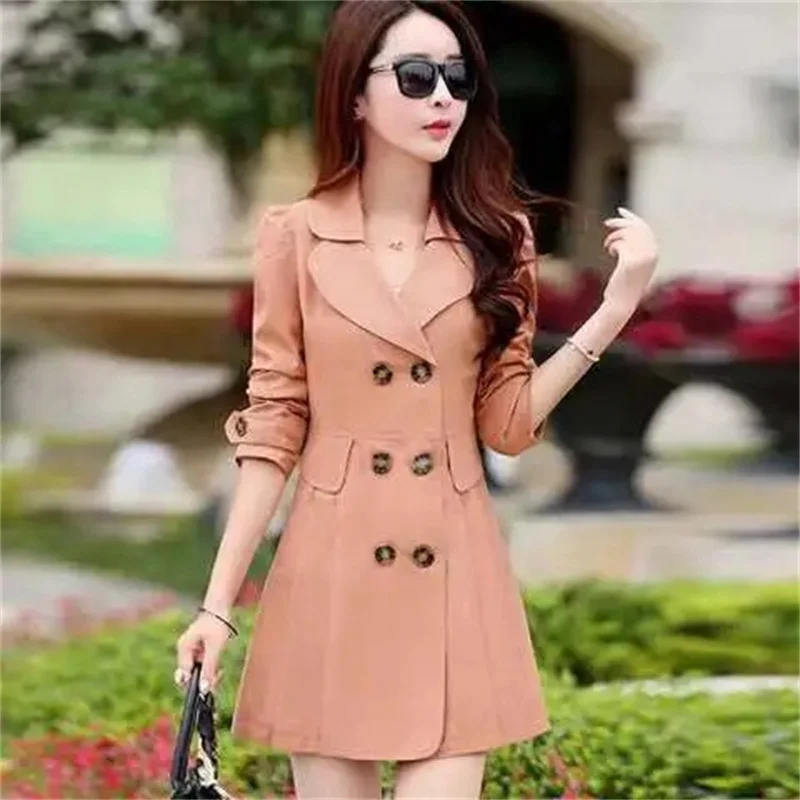 

2023 Vintage Red Hepburn Windbreaker Women Mid-long Spring Autumn Popular Tide Double Breasted Trench Coat Female Outcoat Slim W