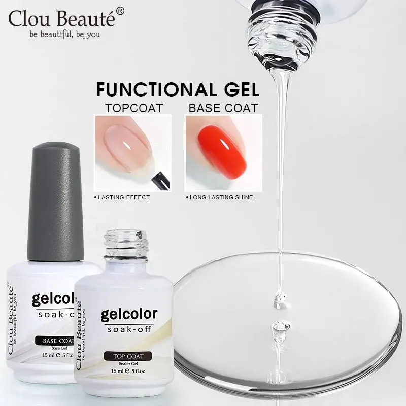 Clou Beaute No Wipe Top Coat Base Coat UV Gel Nail Art Tips Manicure Gel Nail Polish Color Gel Polish