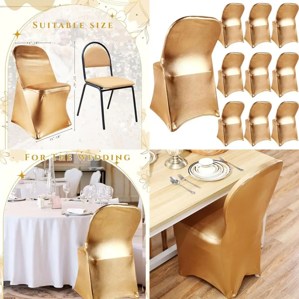 

10 Pcs Gold Spandex Stretch Chair Covers, Fitted Removable Folding Chair Slipcovers for Dining, Wedding, Home, Banquet, Party De