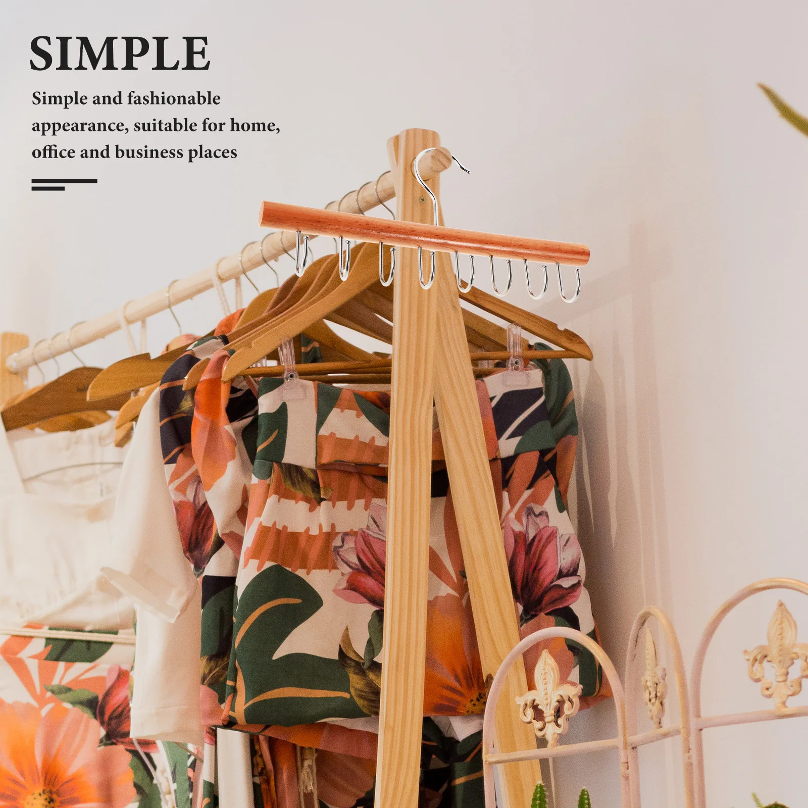 

Wooden Wall Mount Clothes Hanger Closet Organizer Hooks Multi Functional Belt Tie Scarf Storage Rack Coat Hat Holder