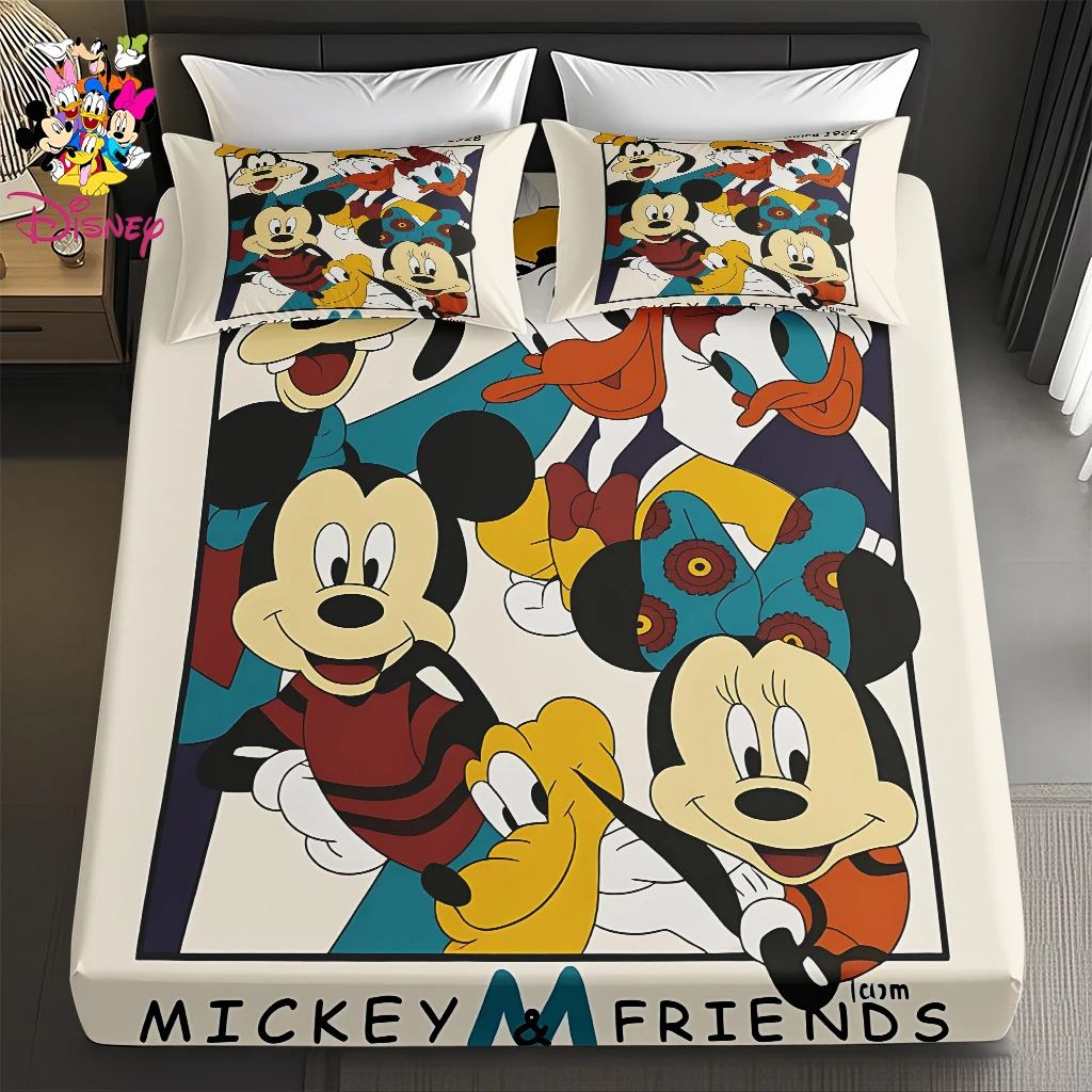 2/3 قطعة ديزني ميكي الأسرة الرجعية المجهزة ورقة مجموعة الجلد ودية وتنفس الفراش عطلة هدية للعائلة والأصدقاء