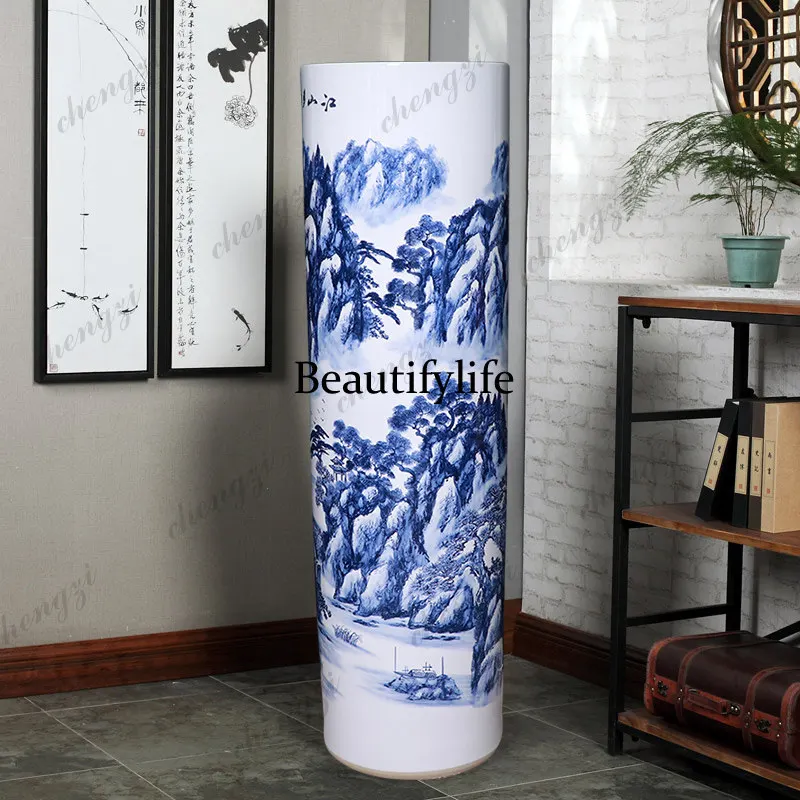 Jingdezhen ceramics large vase hand-painted blue and white porcelain floor-to-ceiling large straight living room