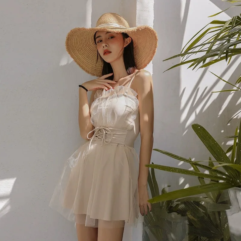 New Swimsuit Women's Gauze Skirt Hot Spring Cover Belly Slimming Student Conservative Fairy Fan Ins Women's Swimsuit