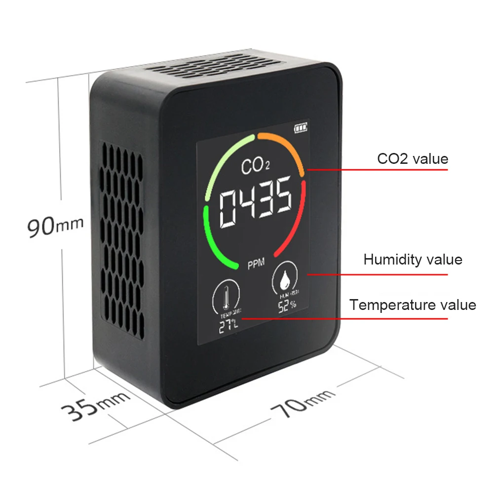 Sensor Air Quality Monitor 3 in 1 Sensor Co2 Meter Temperature and Humidity Detector with LED Display Alarm Clock Smart Life