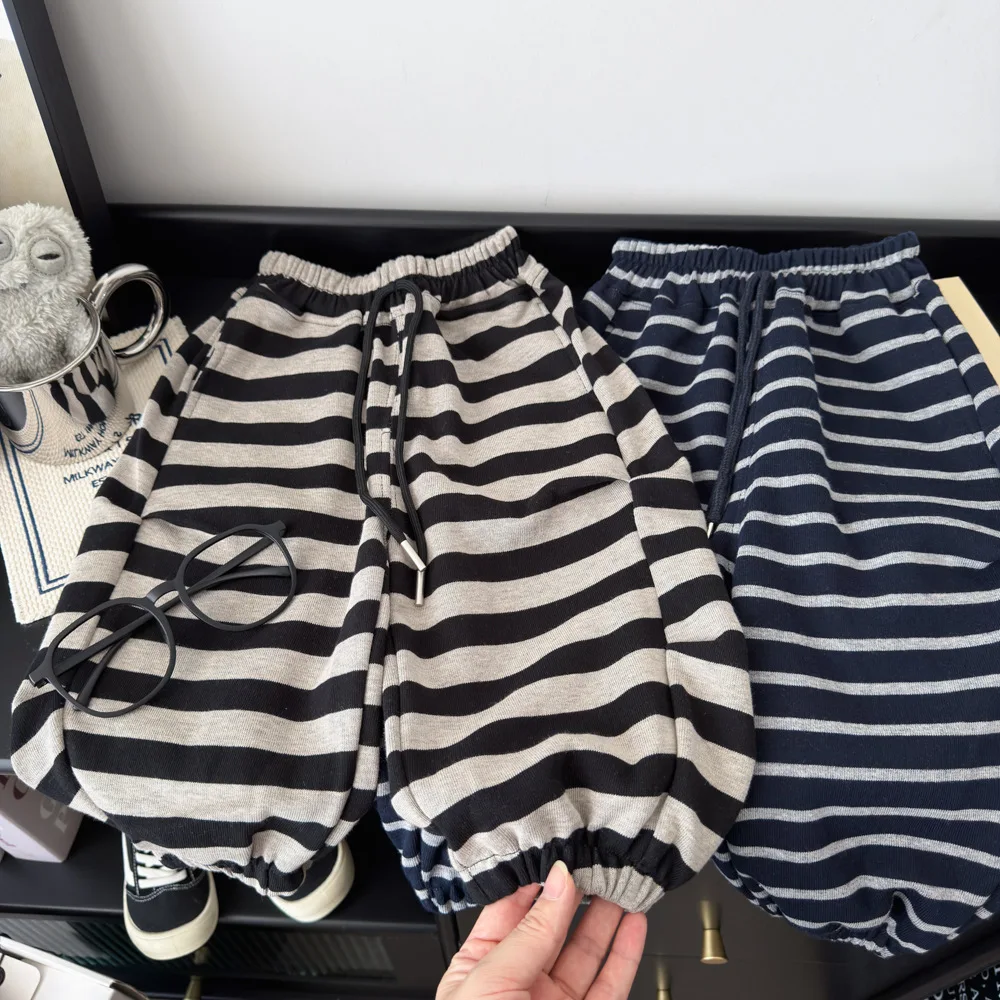 2026 Kids Fall New Loose Striped Jogger Pants Boys Cartoon Stylish Baby Long Pants Sweatpants Childrens Wear