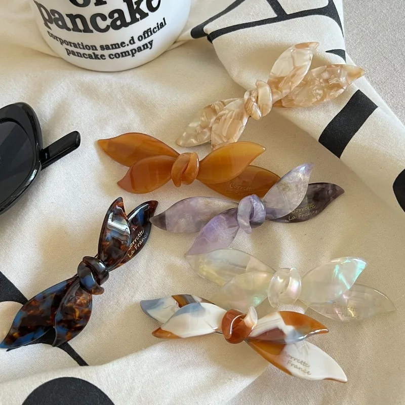 

Korean Hair Accessory: Acetate Bow Clip for Ponytail at the Nape of the Neck with Spring Clip Women's Hair Ornament