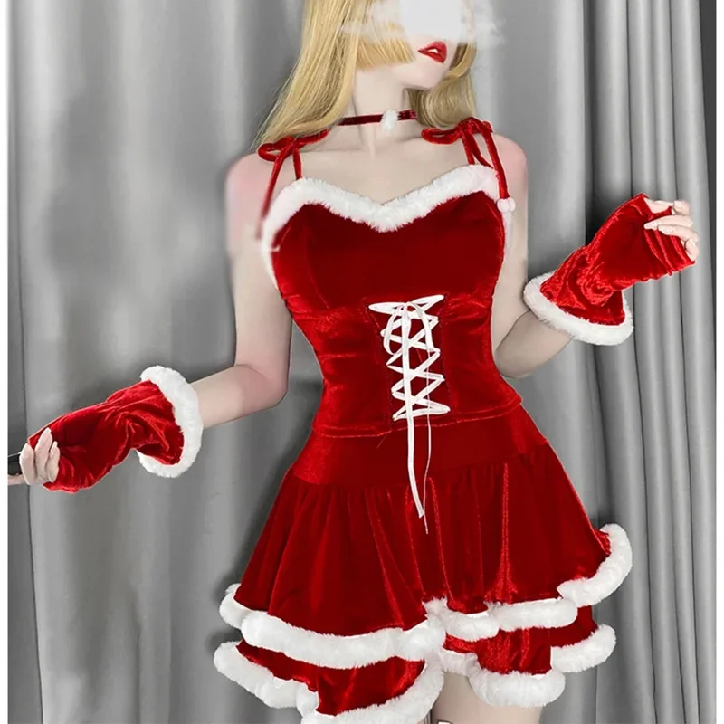 Frauen Weihnachten Dame Santa Claus Cosplay Kostüm Winter rot Top Rock Cape Rüschen sexy Dessous Maid Bunny Uniform Kostüm D