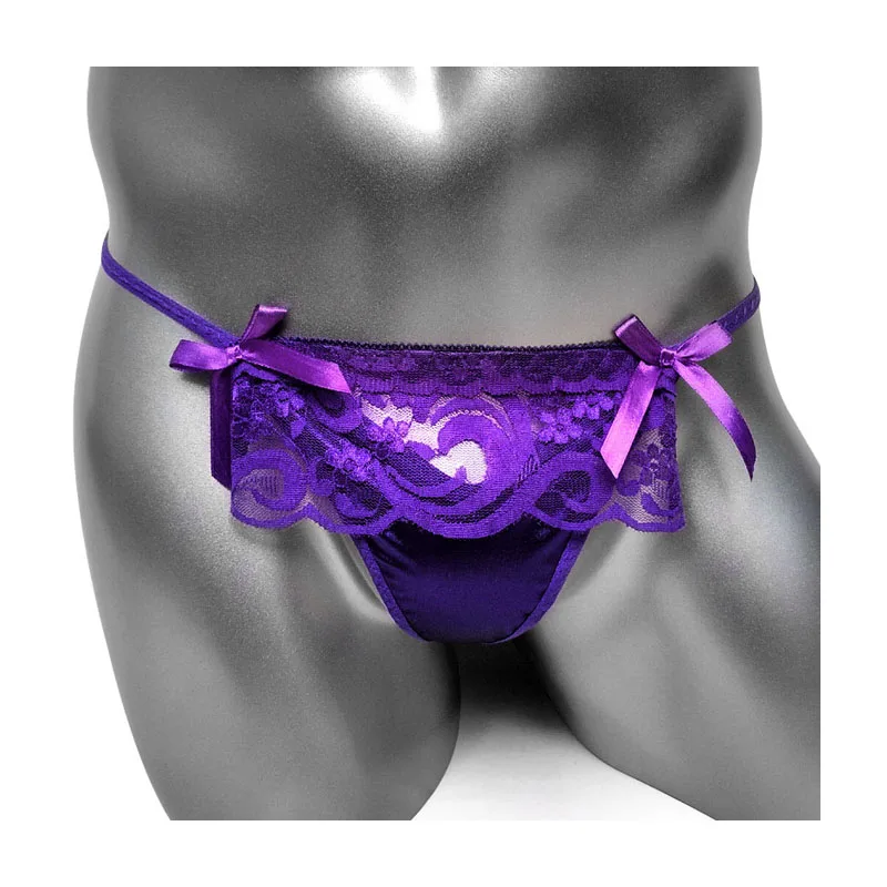 

Sissy Lace Thong Panties Lace Work T Back Mens Sexy Cover Pouch Underwear G Strings Satin Gay Lingerie Underpants
