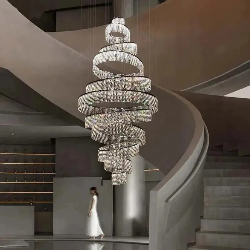 Custom Made Modern Staircase High Ceiling Chandelier Luxury Villa Big Customized LED Crystal Chandelier