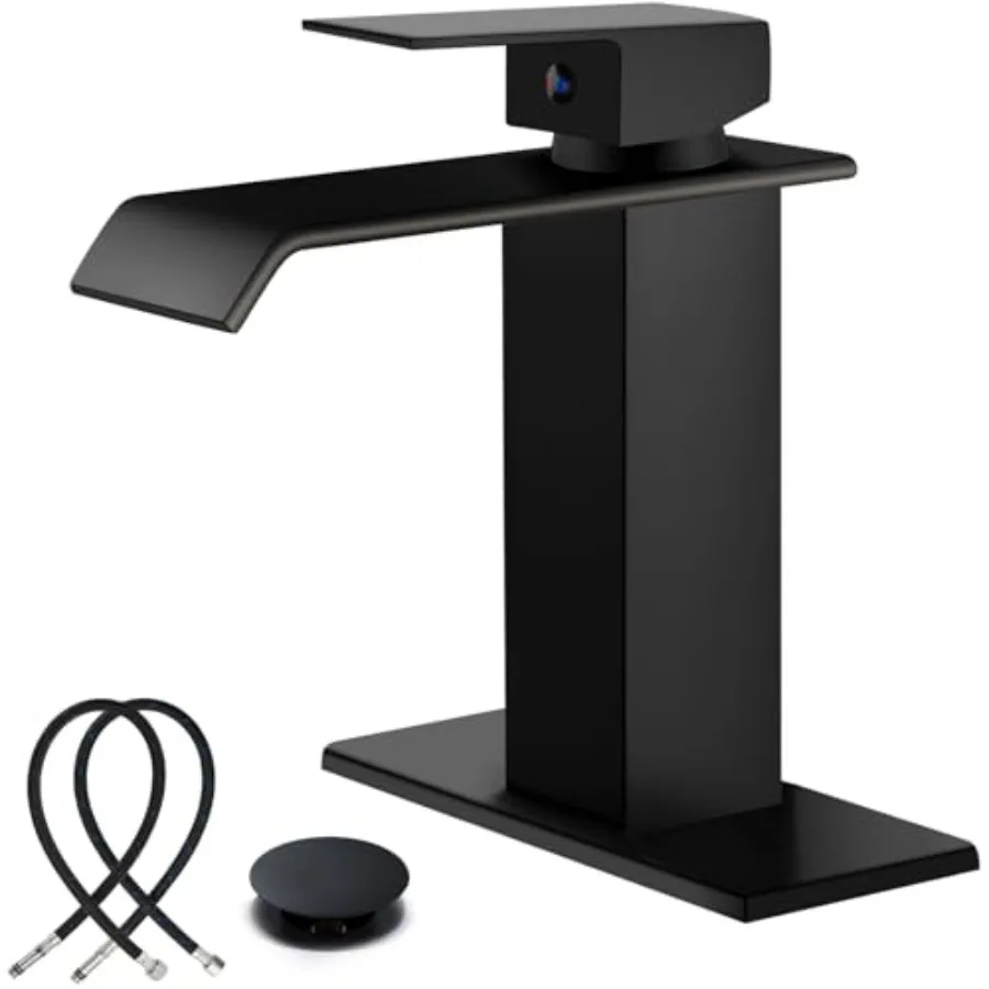 

Waterfall Bathroom Faucets, Single Handle 1 Hole Bathroom Sink Faucet Modern RV Vanity Restroom Lavatory Basin Faucet with Pop