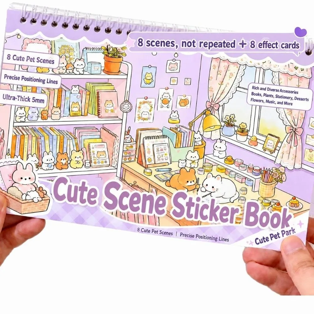 Self Adhesive Scene Building Sticker Book Printed Scenes Colorful Illustrations Paper Sticker Book Cute Cartoon Style