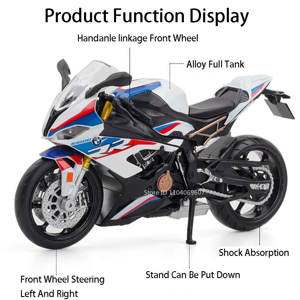 1:12 BMW هوندا S1000RR الدراجات النارية لعبة مجسمة سيارات سبيكة دييكاست شيك امتصاص الإطارات المطاطية المحركات هدايا عيد ميلاد للأطفال الصبي