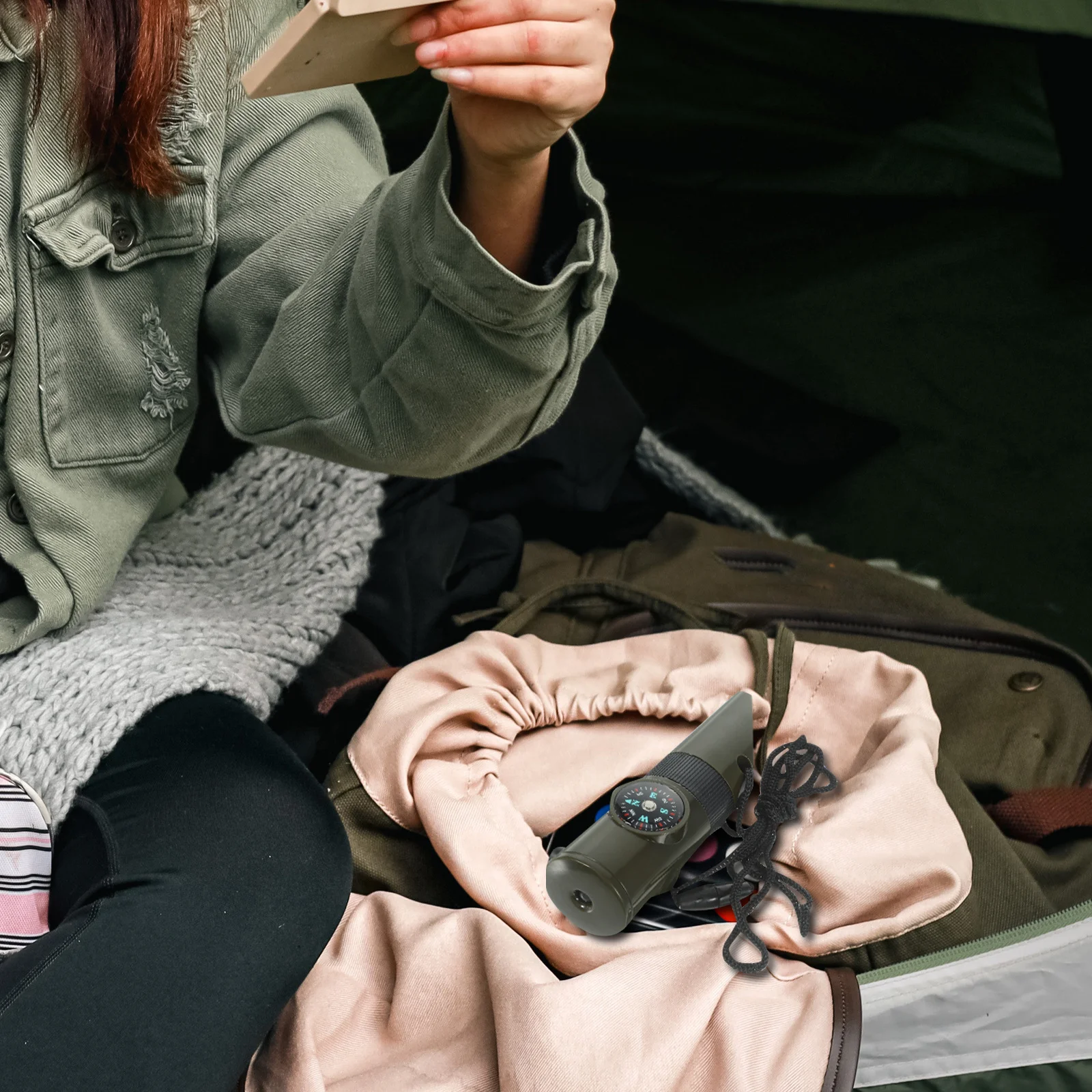 2Pcs Outdoor Survival Whistle with Compass Thermometer Loud Emergency Signal Whistle Portable Lightweight for Camping Hunting