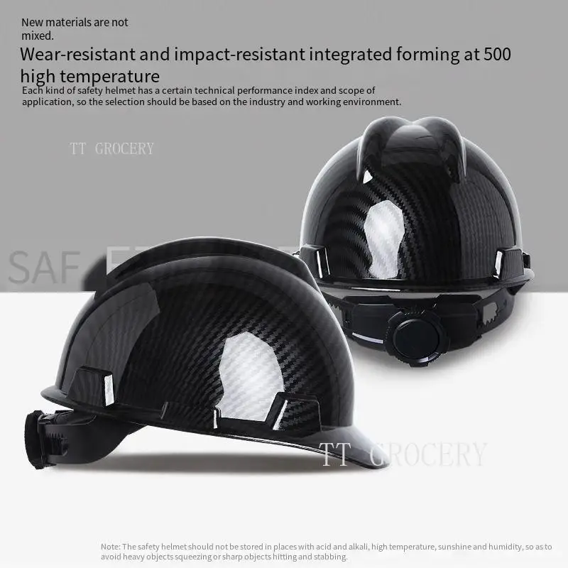 Casco de seguridad de trabajo de fibra de carbono con ABS, protección Industrial para la cabeza, casco duro de construcción