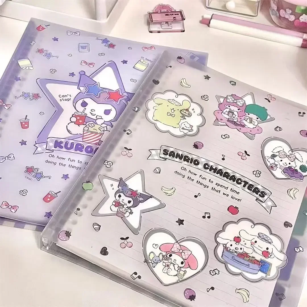 50Sheets Cute Sanrio Kuromi Melody Transparent Loose-leaf Hand Book Student Portable Notebook ring binder Birthday Gift