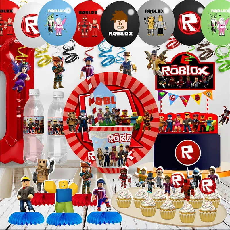 Roblox Boys Theme Disposable Tableware  Birthday Party Napkin Water bottle labels Necklaces Cake decorations Baby shower supplie