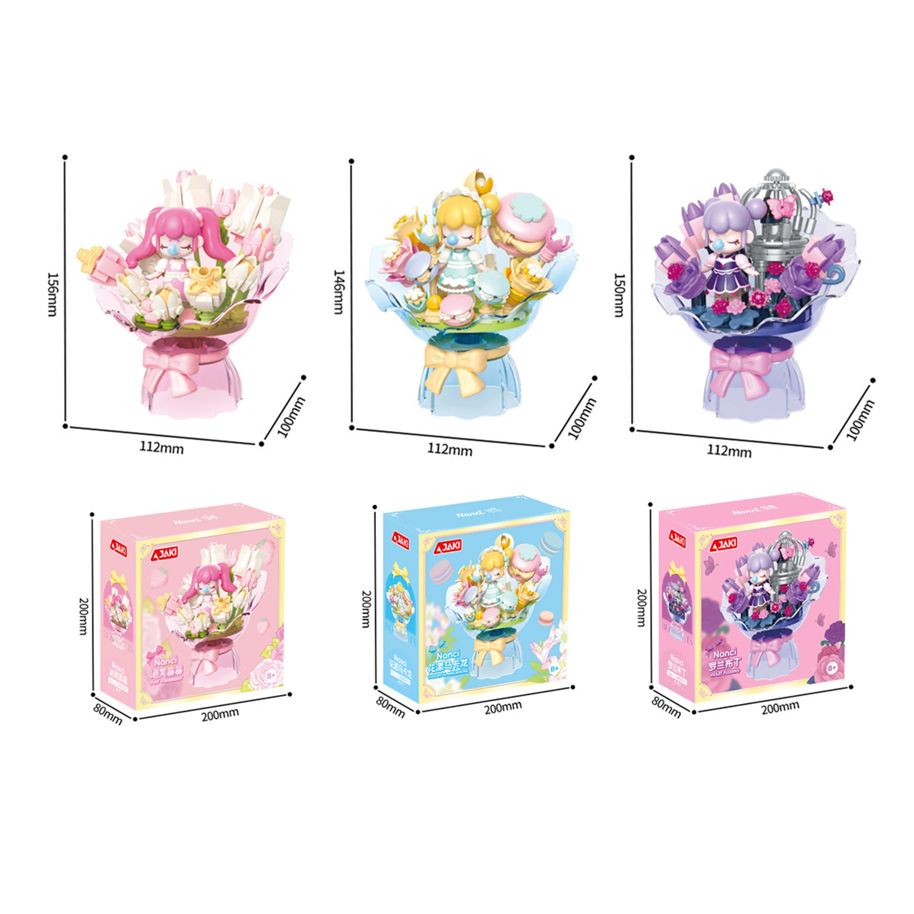 Klocki konstrukcyjne Nanci, bukiet kwiatów, fioletowa róża, klocki kwiatowe, kreatywny model do samodzielnego montażu, dekoracja na biurko, prezent dla dziewczynek