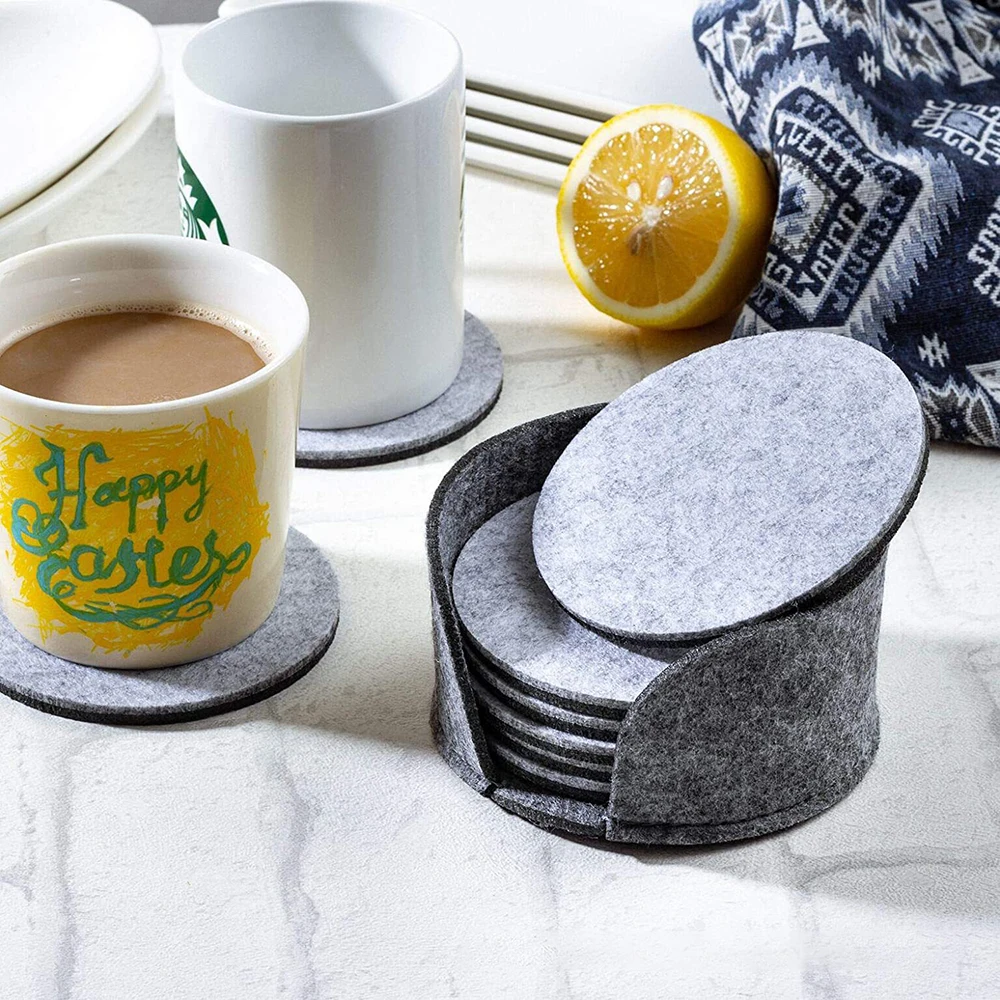 10 Peças de Protetores de Mesa Redondos de Feltro, Resistentes ao Calor, para Copos, Canecas de Café, Chá e Bebidas Quentes, Acessórios de Cozinha