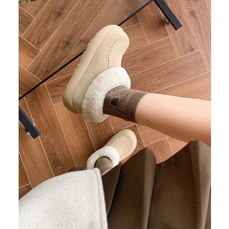 النساء أحذية الثلوج شتاء دافئ أفخم لينة وحيد مقاوم للماء الرجال في الهواء الطلق أحذية منصة المضادة للانزلاق عادية شقة الكاحل فراء الأحذية #1