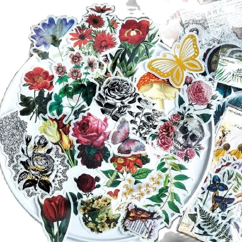 60Pcs/Pack Creative Natural Flower Plant Large sticker Waterproof Sticker Decoration DIY Handmade Arts Craft Sticker