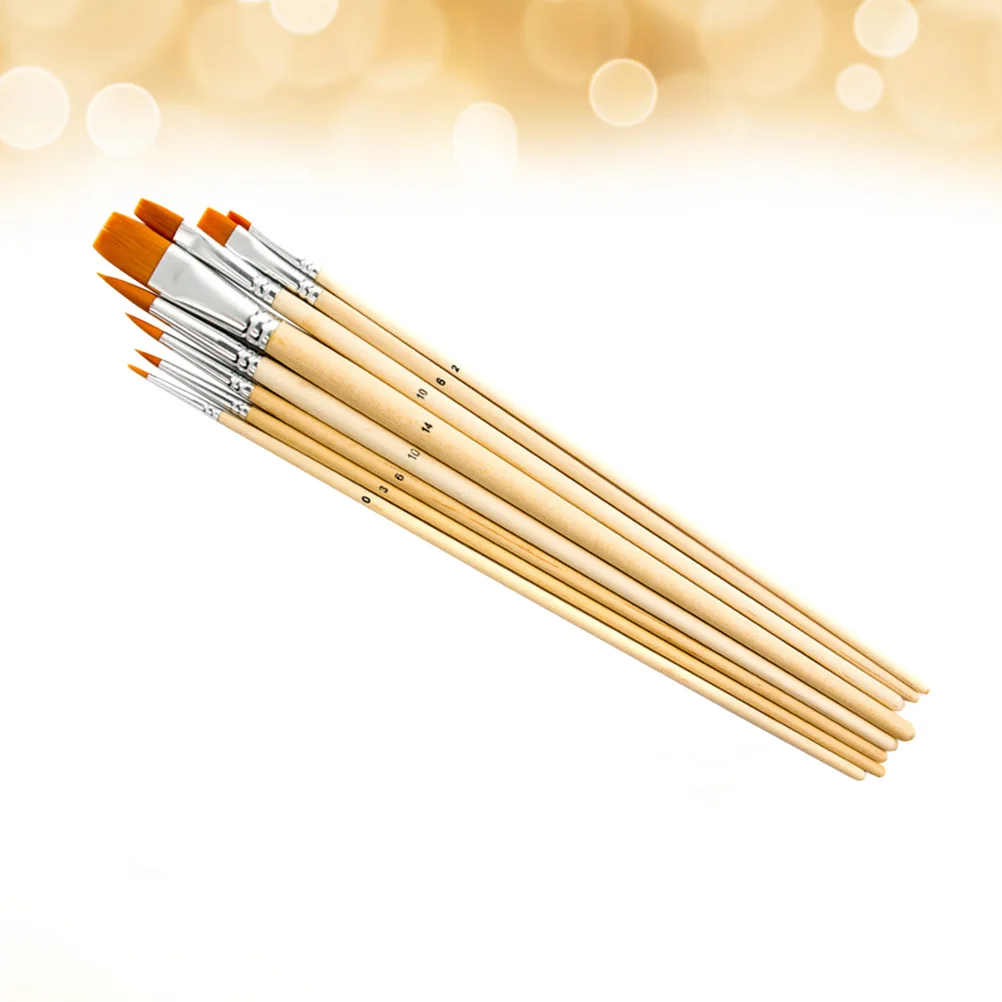 

8PCS Nylon Hair Paint Brush Set Artist Watercolor Wooden Oil Painting Supplies Round Pointed Tip and Flat Nylon Hair