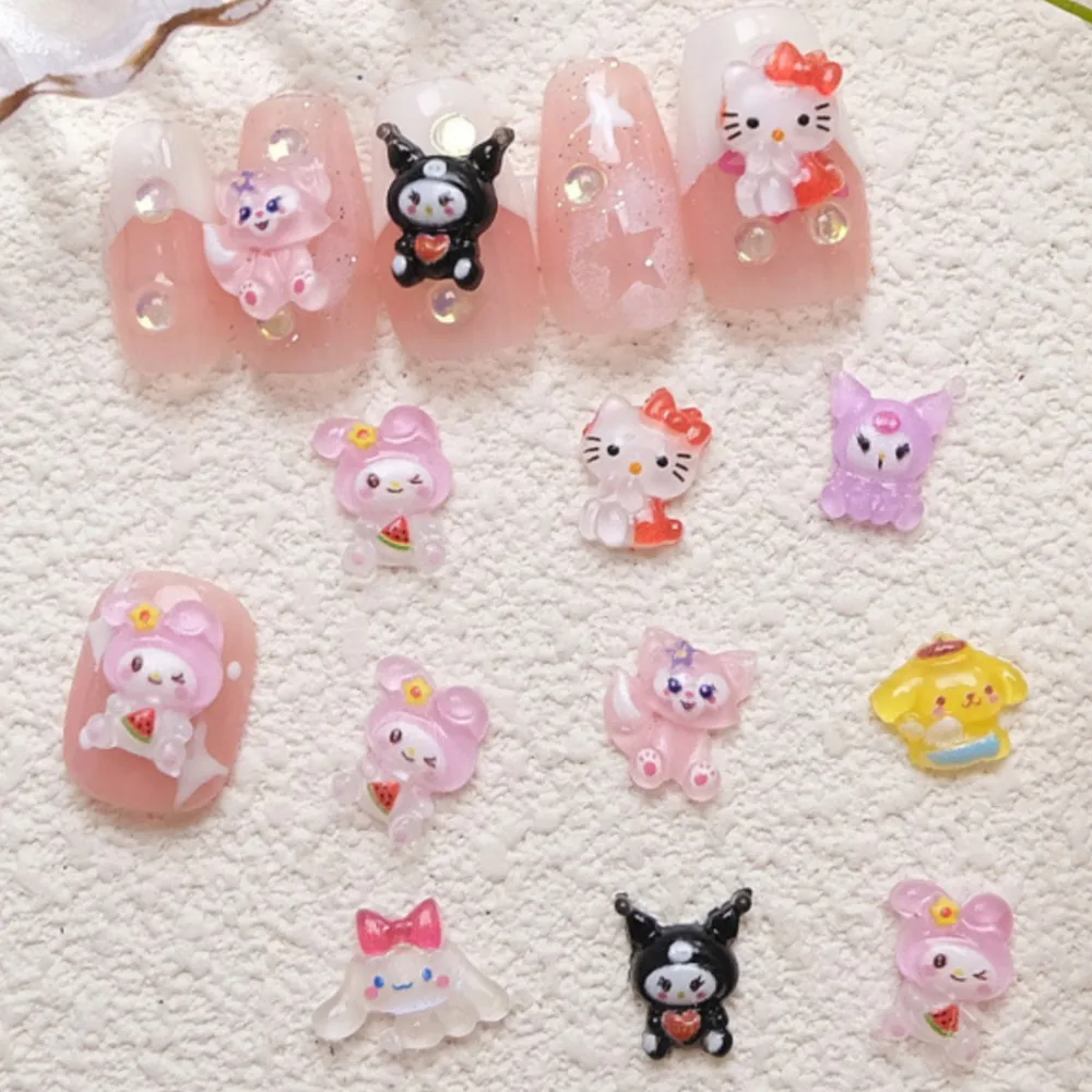 50pcs Kawaii Hello Kitty Nail Charms Rhinestones Kuromi My Melodys Jewelry Resin Fingernails Phone Case/Hair Clip DIY Decoration