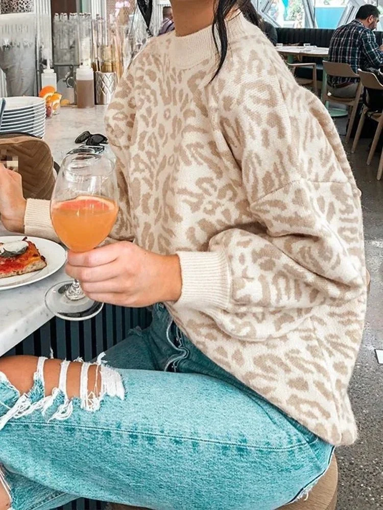 

Женский вязаный свитер Turtlene с леопардовым принтом, модная осенняя женская одежда, 00% трикотаж из другого материала