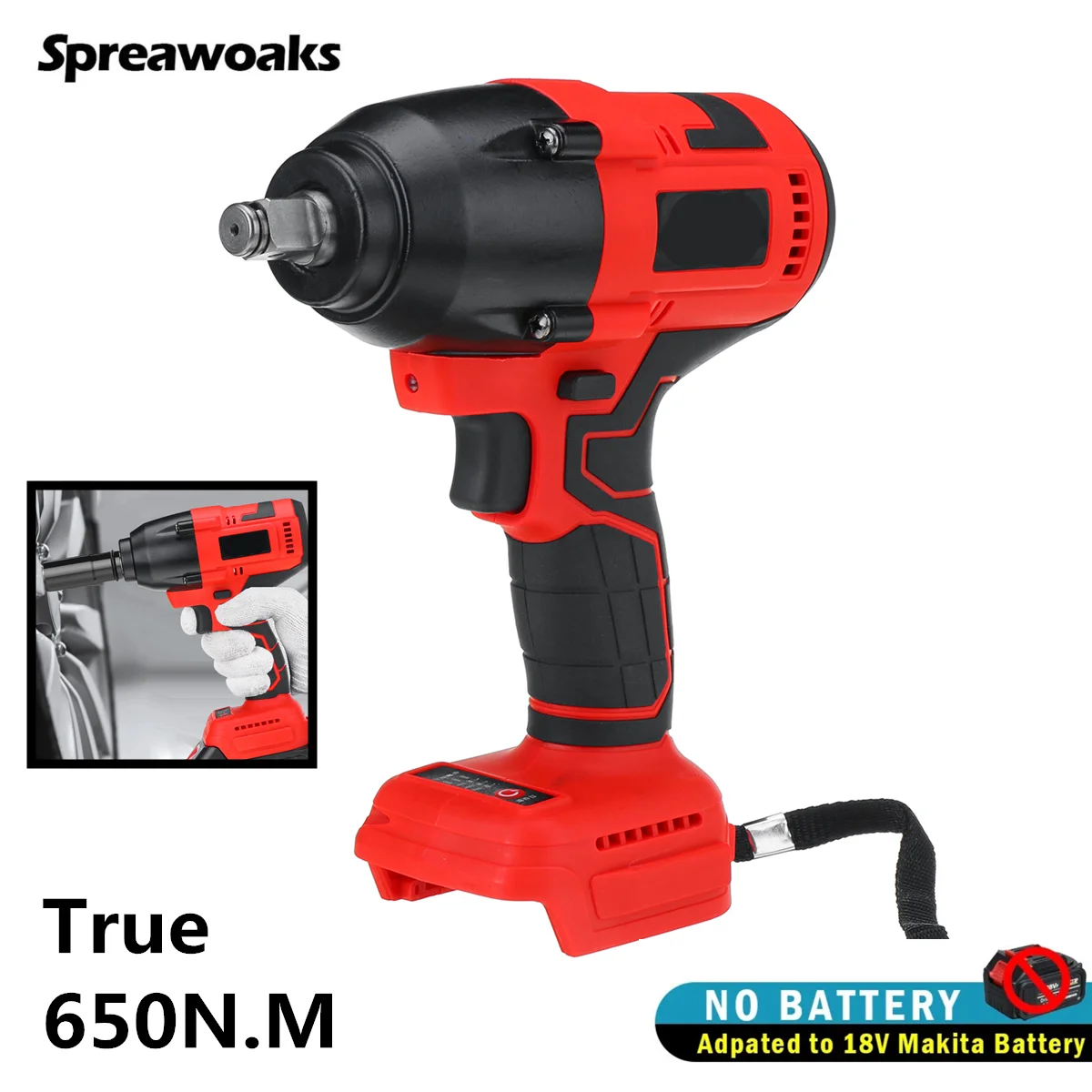 

650N.M Brushless Electric Impact Wrench High Torque 1/2" Cordless Wrench Driver Power Tools For Makita 18V Battery